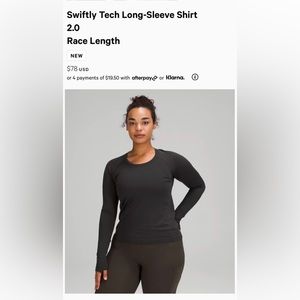 Black Lululemon Swiftly Tech Long-Sleeve Shirt 2.0 Size 2